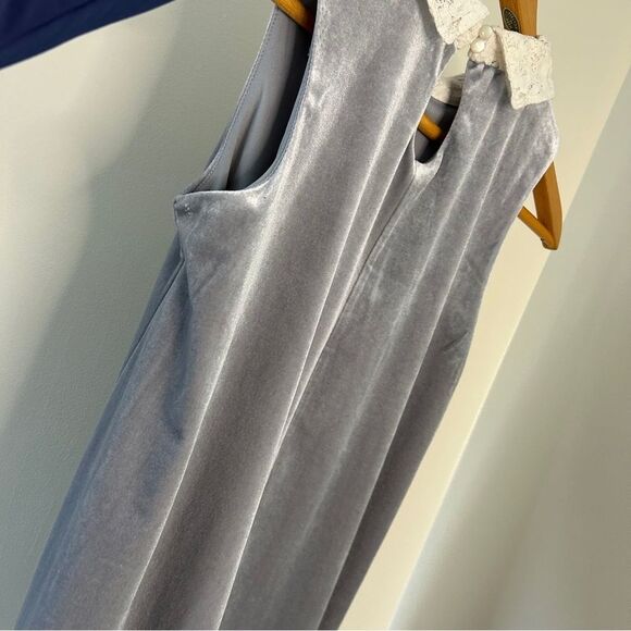 Copper Key Silver Faux Velvet Sleeveless Dress White Lace Collar Girls 14 excell - Picture 5 of 11